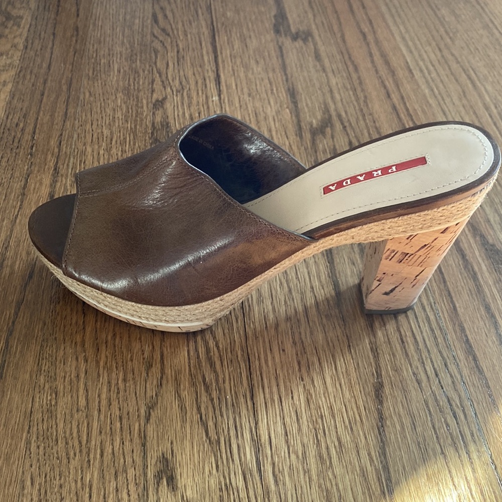 Brown Leather Prada Open-Toe Clogs - Size 40.5 (US 10.5) - Picture 2 of 5